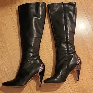 Sexy Vintage Black High Heeled Boots with Chrome Accents by Report Signature